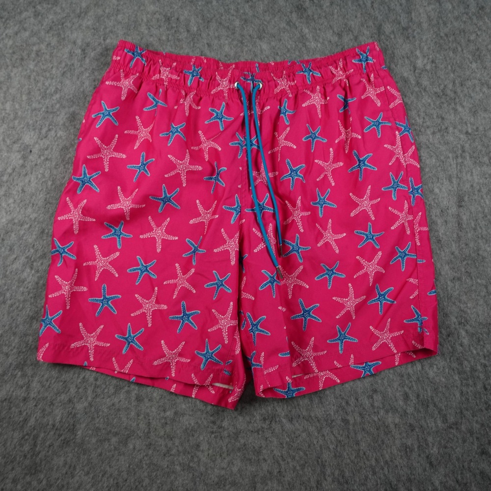 Lands End Shorts Mens Large Pink Starfish Print Elastic Waist Drawstring Beach
